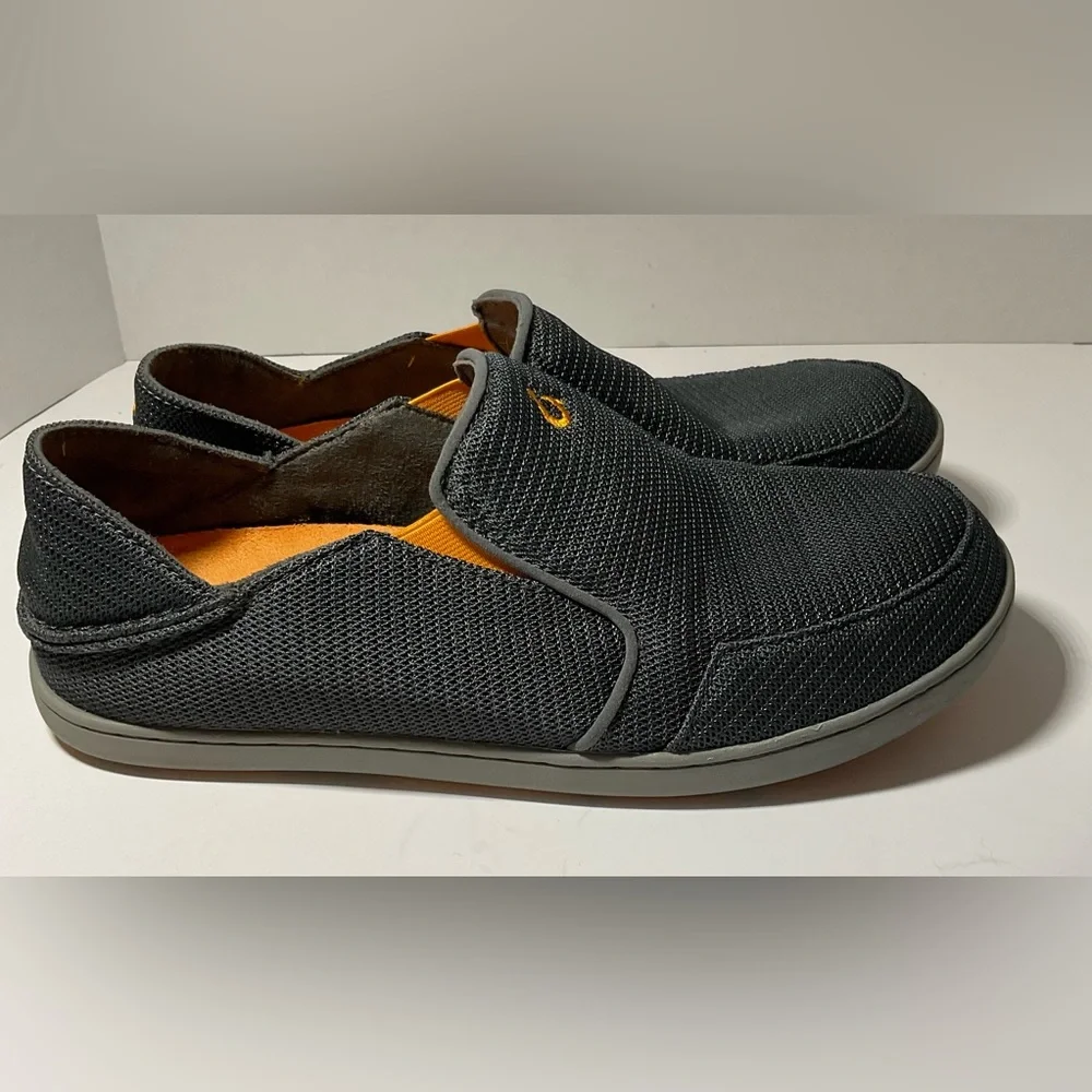 OluKai Men’s Gray Mesh Slip-On Loafers with Orange Insole